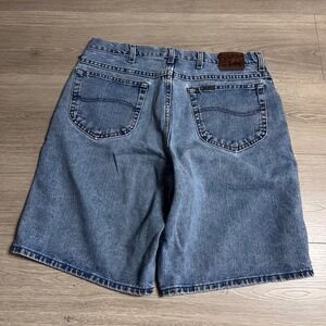 Vintage 90s Lee Mens Blue Denim Shorts Actual 32 Relaxed Fit Classic Baggy